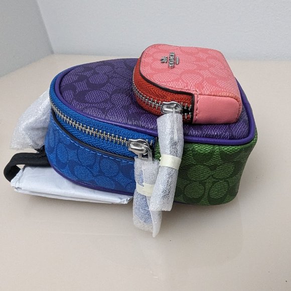 Coach Mini Court Backpack Bag Charm In Colorblock Signature Canvas Key Fob - Picture 5 of 6